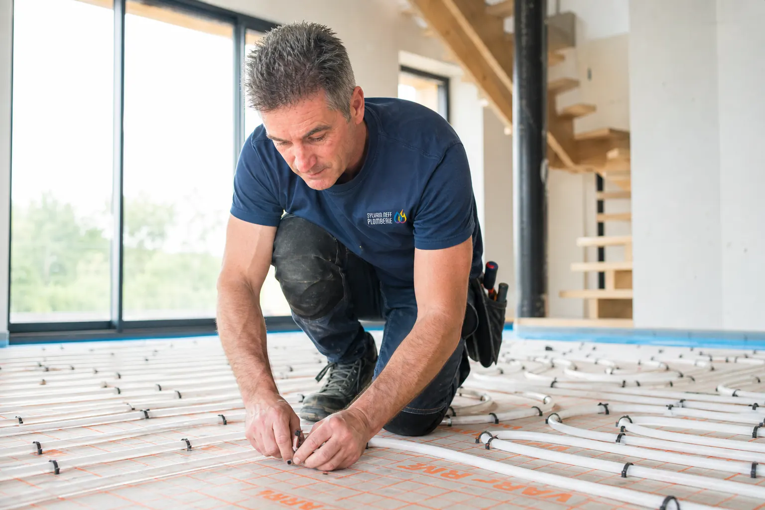 Plancher chauffant en cours de pose
