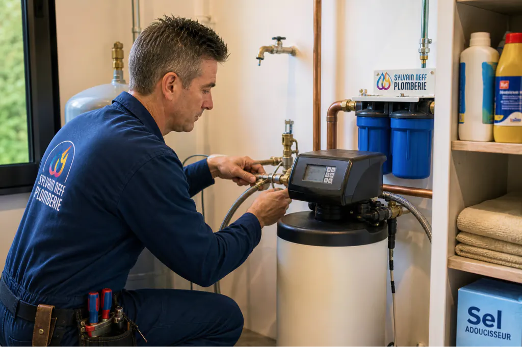 Sylvain Neff réglant un adoucisseur d'eau